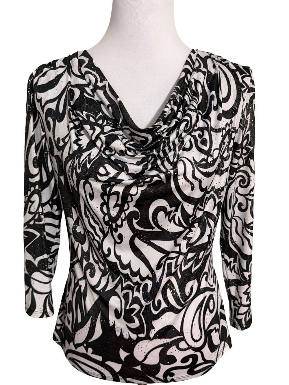 MSK Black and White Cowl Neck Printed Blouse